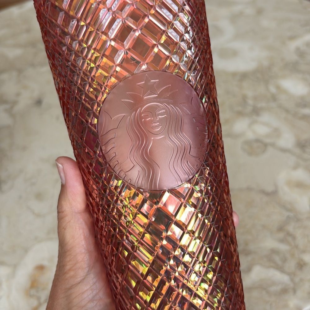 Starbucks 2021 Winter Holiday Jeweled Tumbler Cold Cup 24oz Rose Gold Christmas